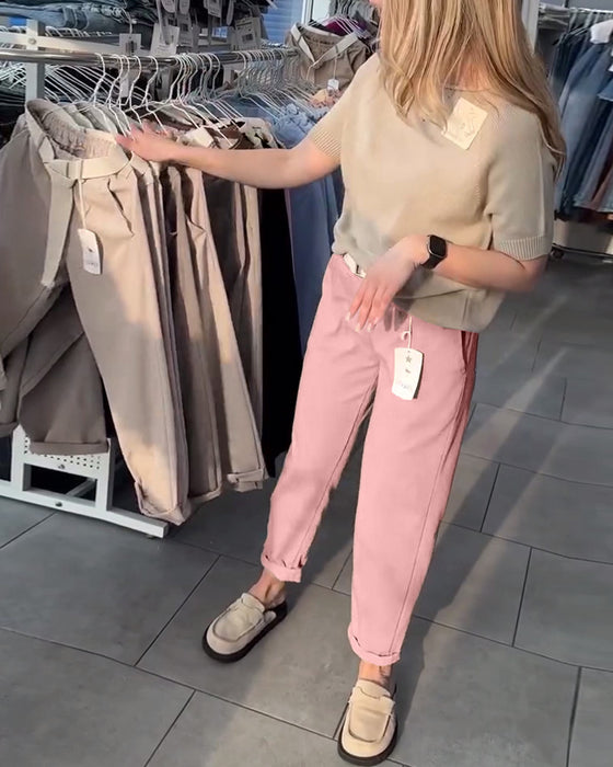 Solid Color Casual Straight Pants