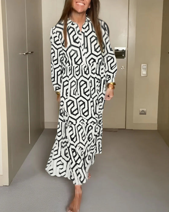 Geometric Print Nine Points Sleeve Dress