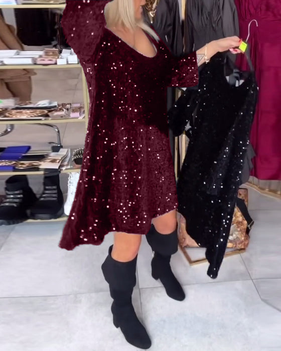 Velvet Sequined Dress With Wide Neckline