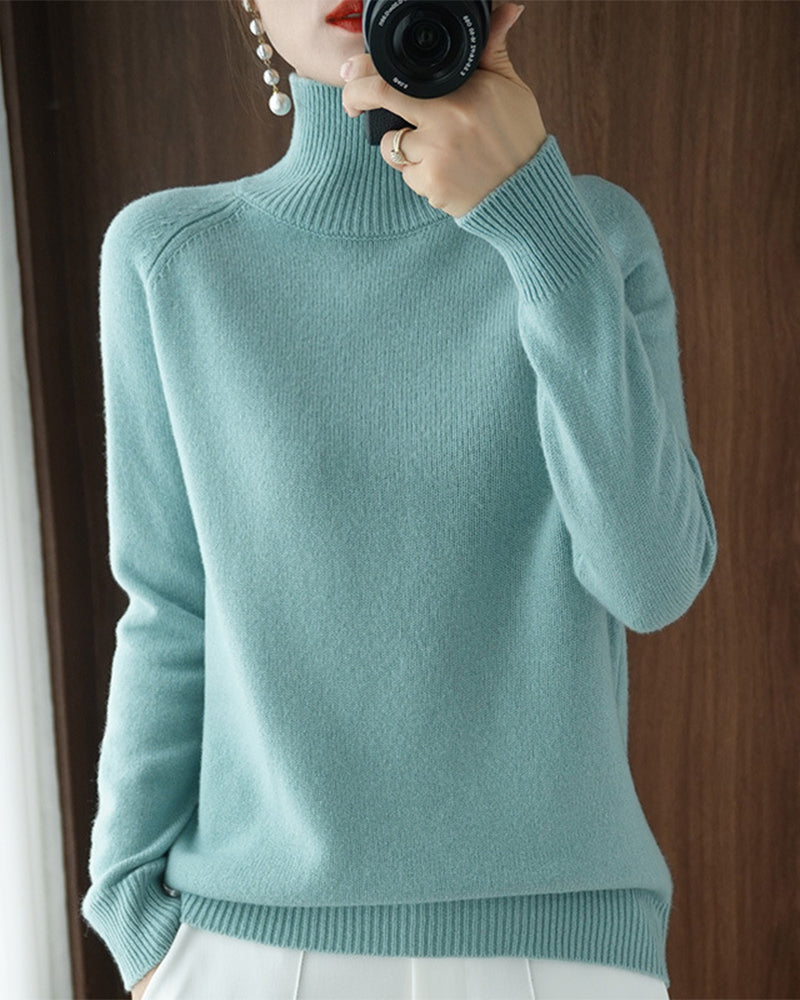 Simple solid color high collar long sleeve sweater