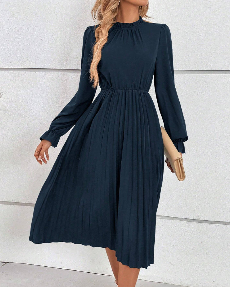 Pleated solid color elegant dress