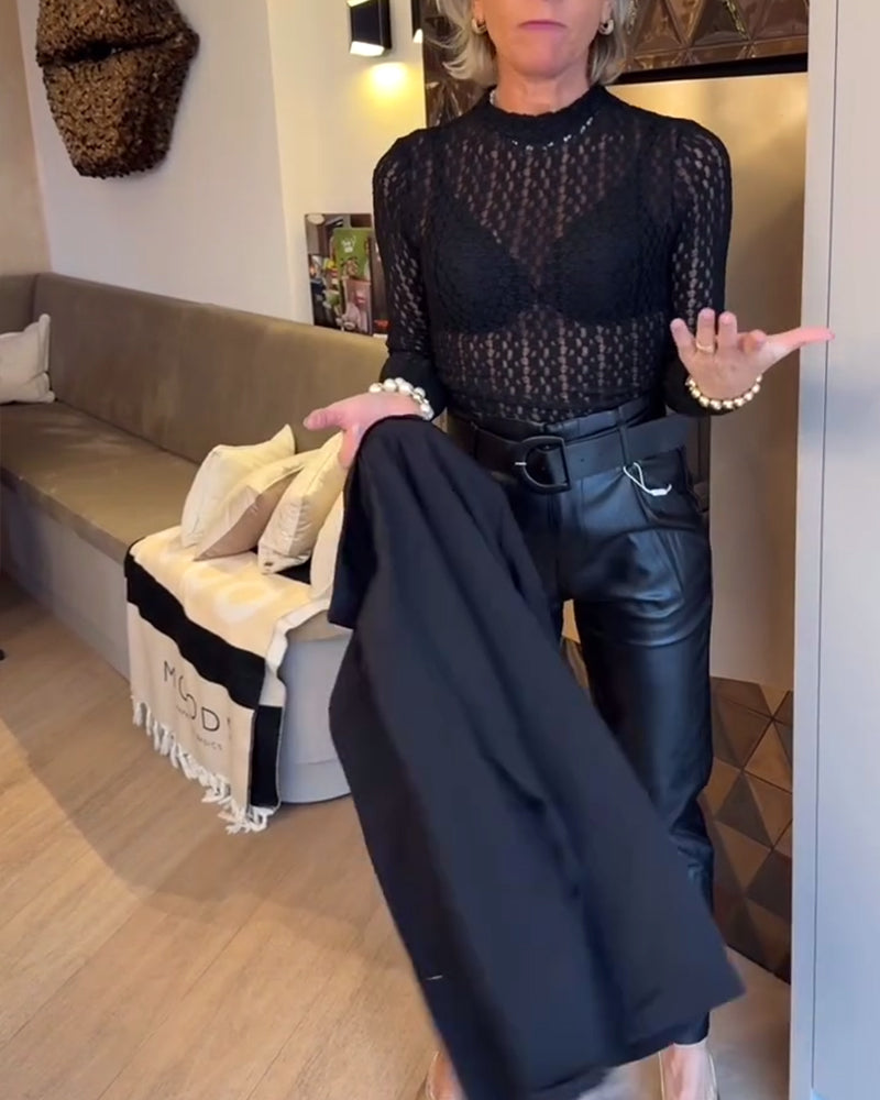 Hollow Out Stretchy Knit Top