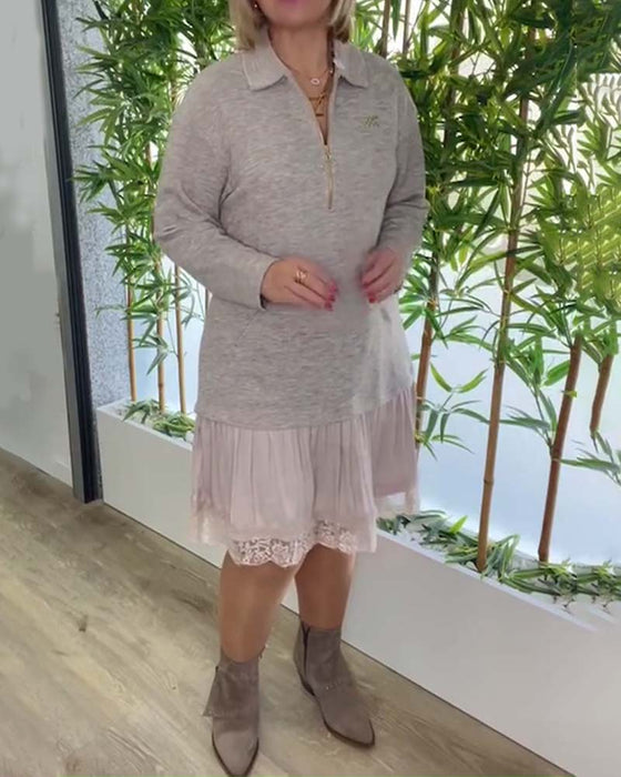 Casual Lace Panel Knee-Length Dress