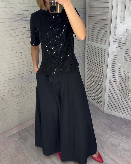 Slimming Sequined Short-Sleeved T-Shirt