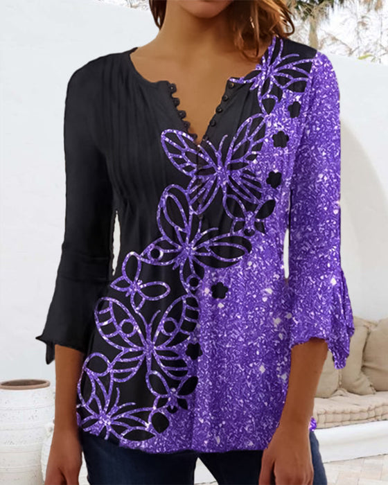 Printed V Neck Top