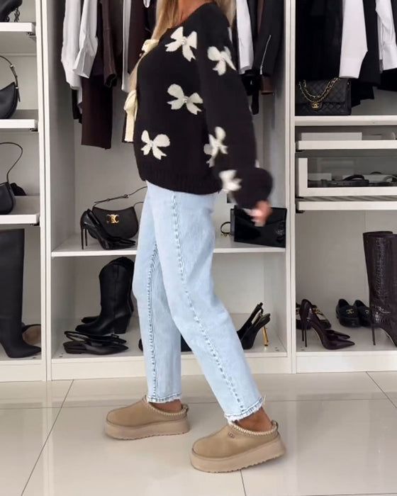 Bow beaded lace-up cardigan