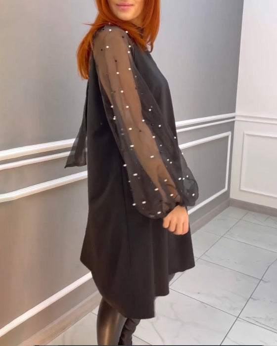Mesh Loose Dress with High Neck