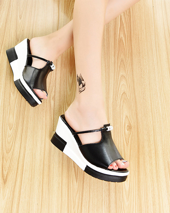 Colorblock Open Toe Wedge Sandals