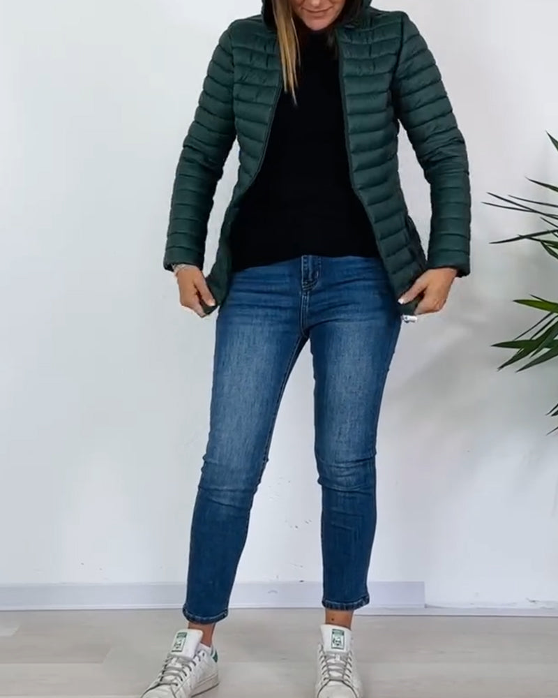 Fashion solid color zipper button detachable coat