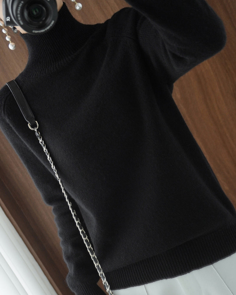 Simple solid color high collar long sleeve sweater