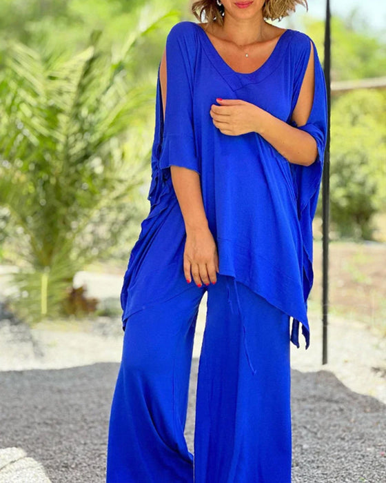 Solid Color Two Piece Sets with Half Sleeves