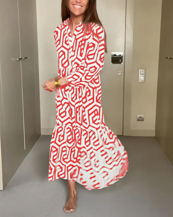 Geometric Print Nine Points Sleeve Dress