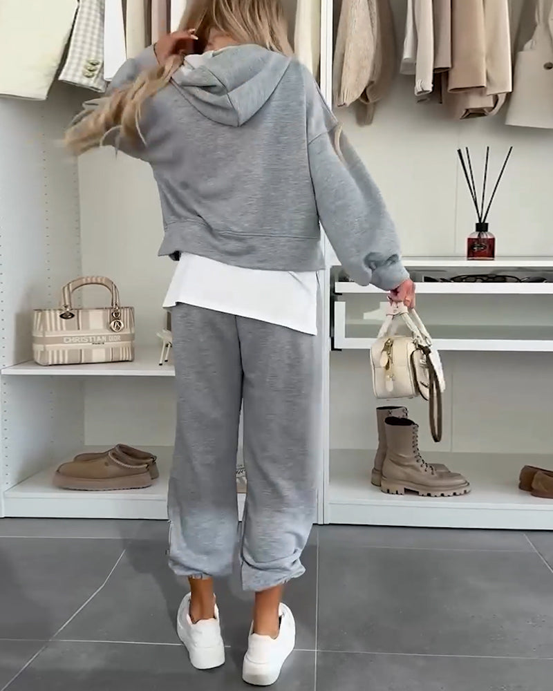 Casual Hooded Sweatshirt and Pants Set