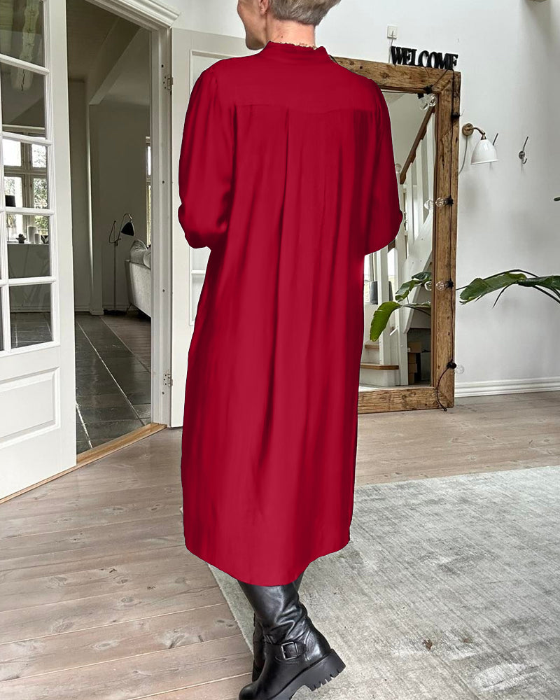 casual solid color dress with V neck