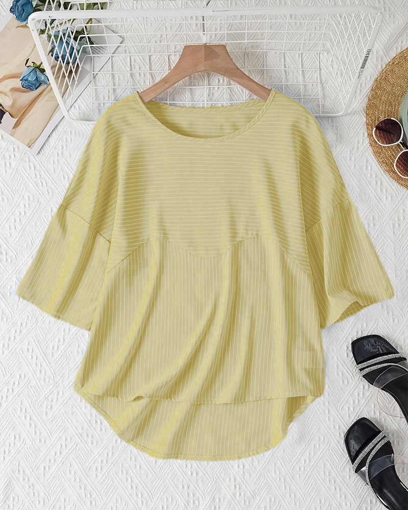 Striped print crew neck casual top