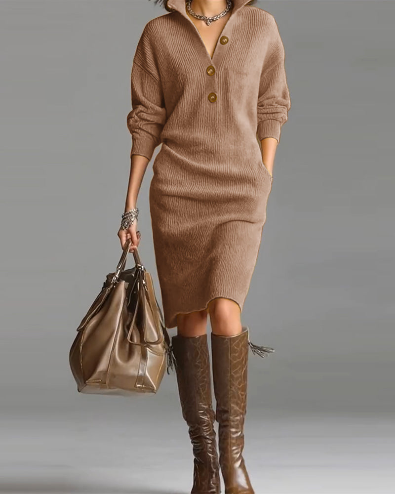 Casual Solid Color Autumn And Winter Sweater Dress