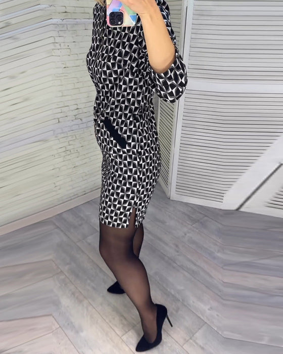 Argyle print long-sleeved dress