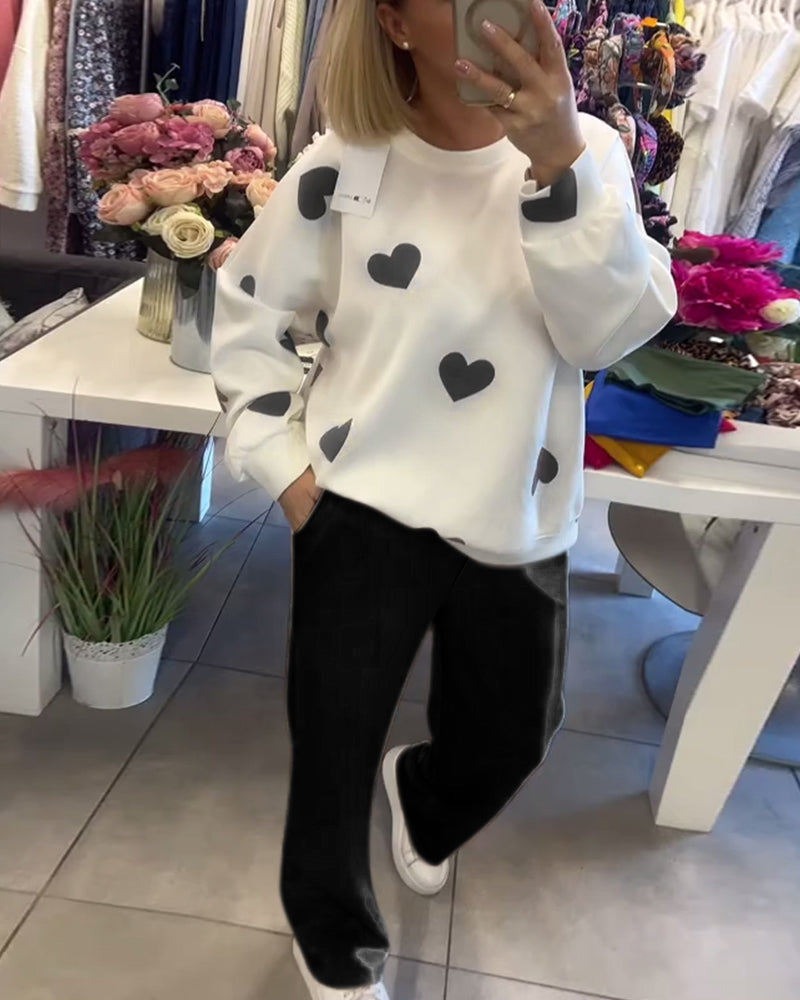 Heart Print Casual Two-Piece Set
