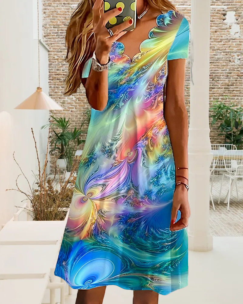 Gradient Print  Dress with Short Sleeves