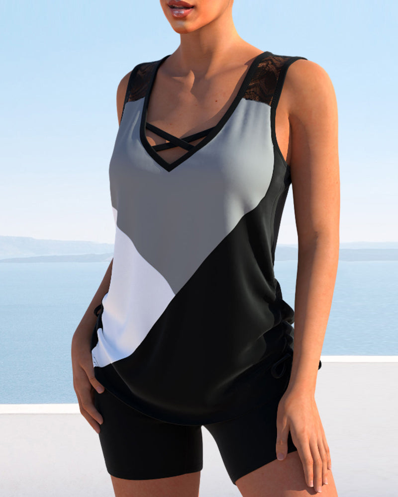 Color Block Print Tankinis