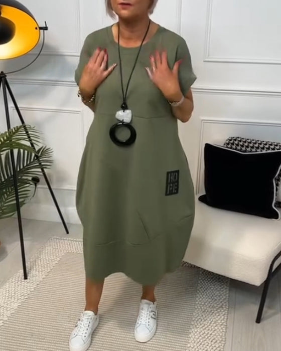 Simple letter print short sleeve casual dress