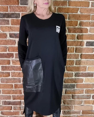 Loose Plus Size PU Paneled Dress