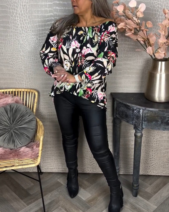 Printed one-shoulder blouse