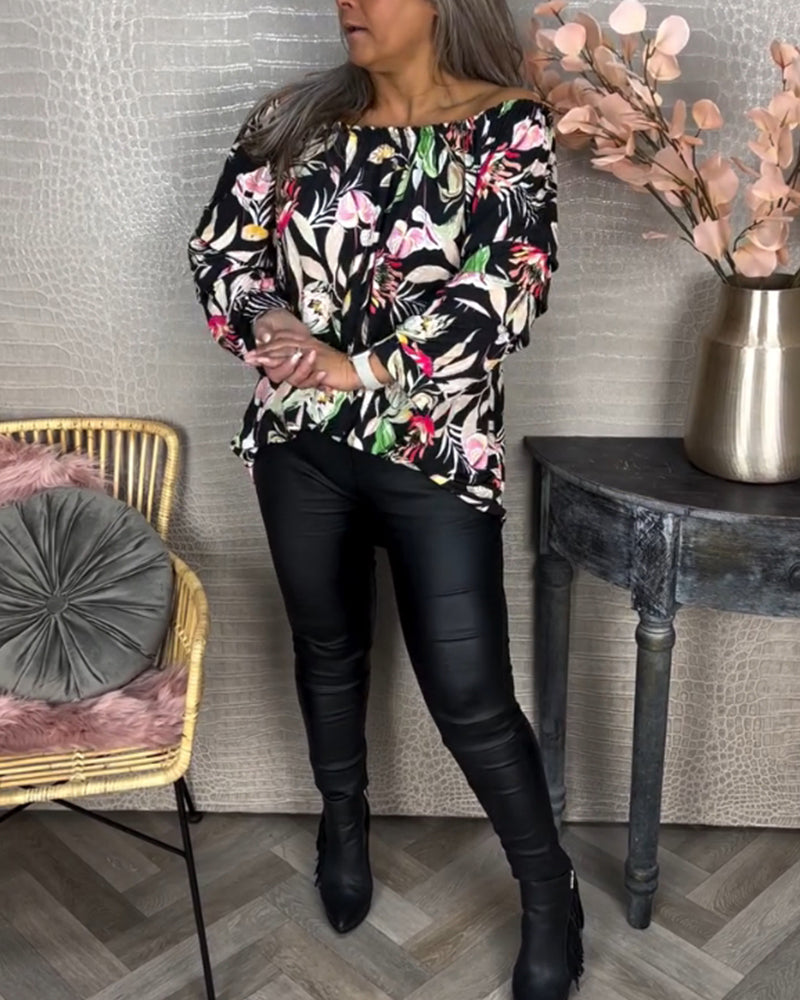 Printed one-shoulder blouse
