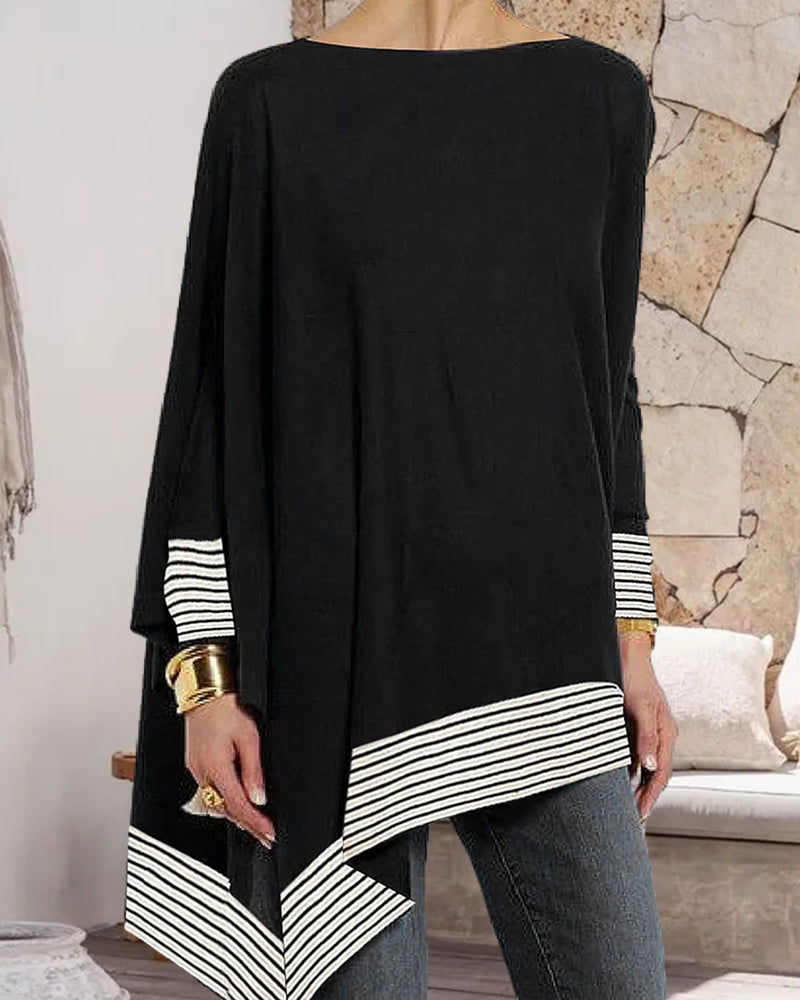 Striped paneled long-sleeved top