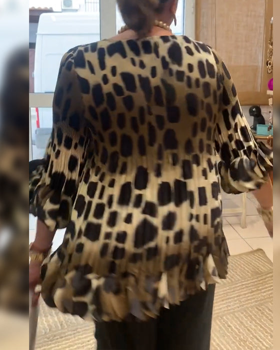 Trendy Leopard Print Pleated Blouse