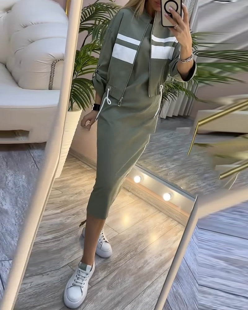 Casual jacket sleeveless dress set