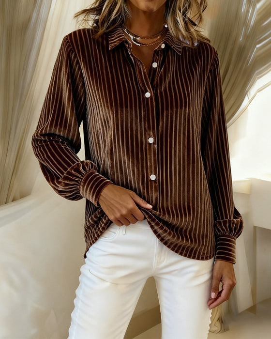 Retro Vertical Striped Long-Sleeved Blouses