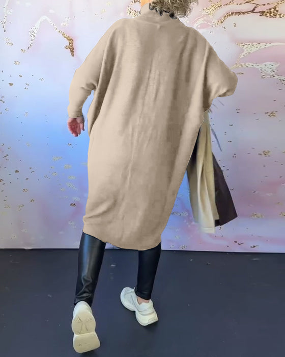 Casual solid color high collar long sleeve pullover