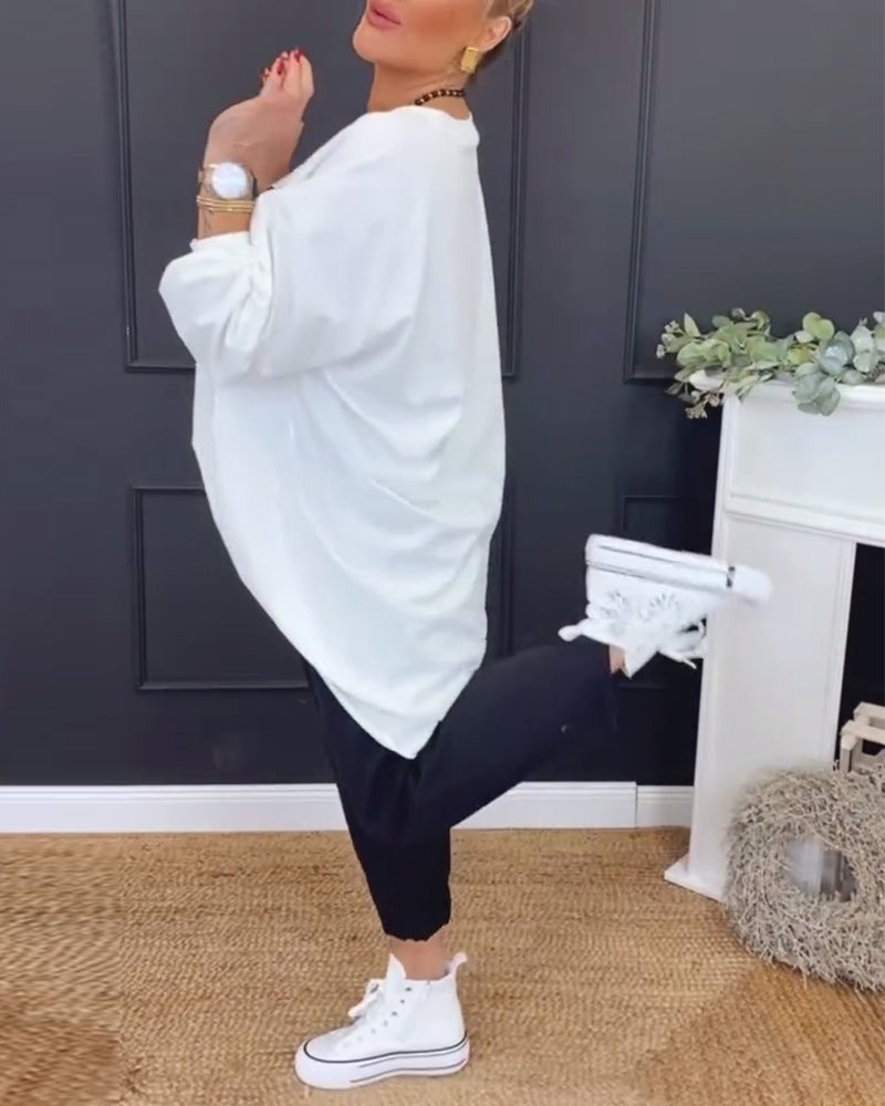 Round Neck Irregular Letter Print Top