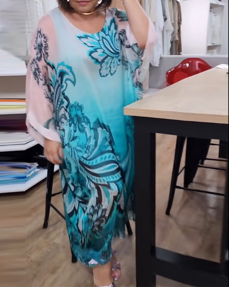 Round Neck Printed Loose Dress