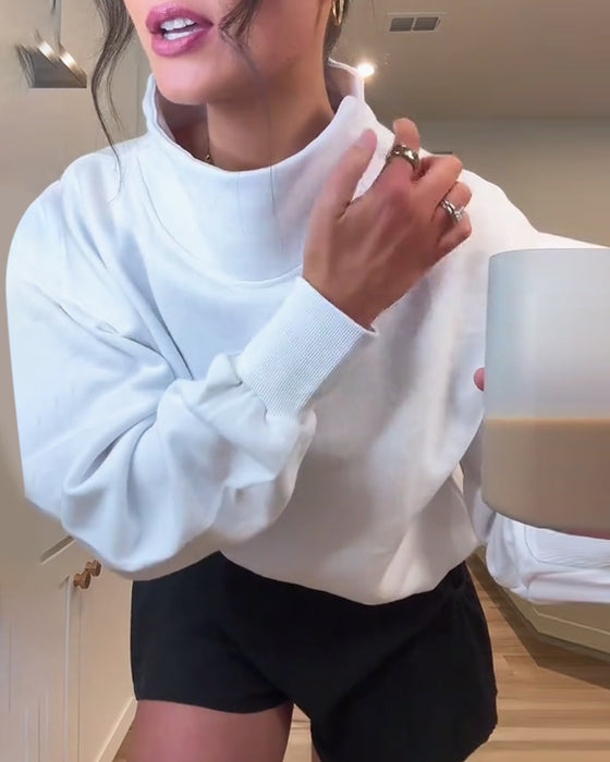 Turtleneck Fashion Casual Solid Color Sweatshirt
