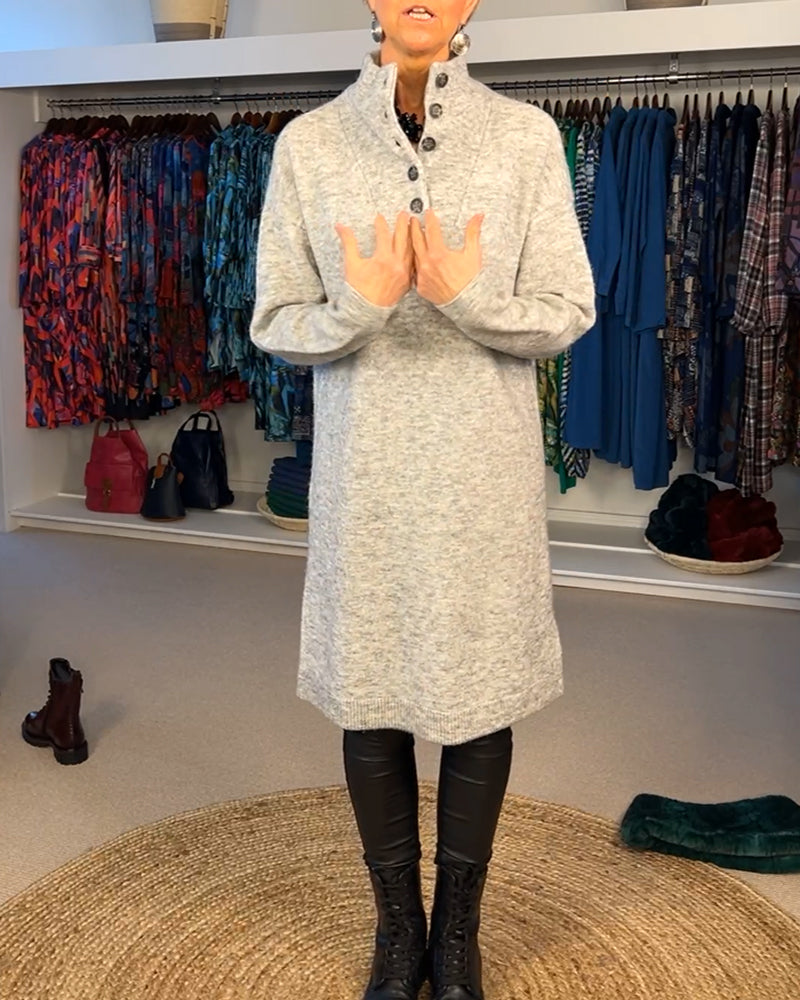Button Turtleneck Fashion Sweater Dress