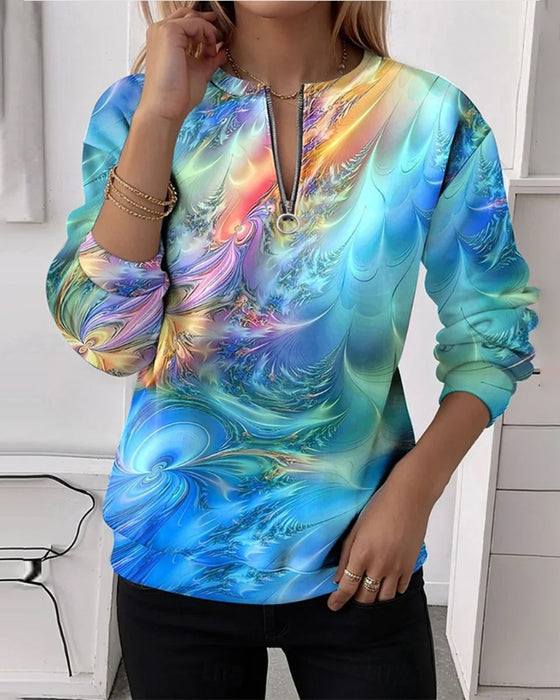 Half-Zip Colorful Printed Sweatshirt