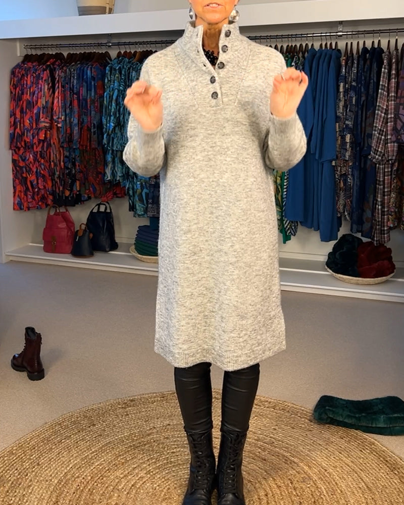 Button Turtleneck Fashion Sweater Dress