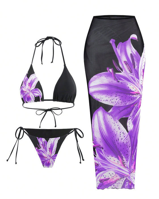 Sexy Printed Three-Piece Swimsuit