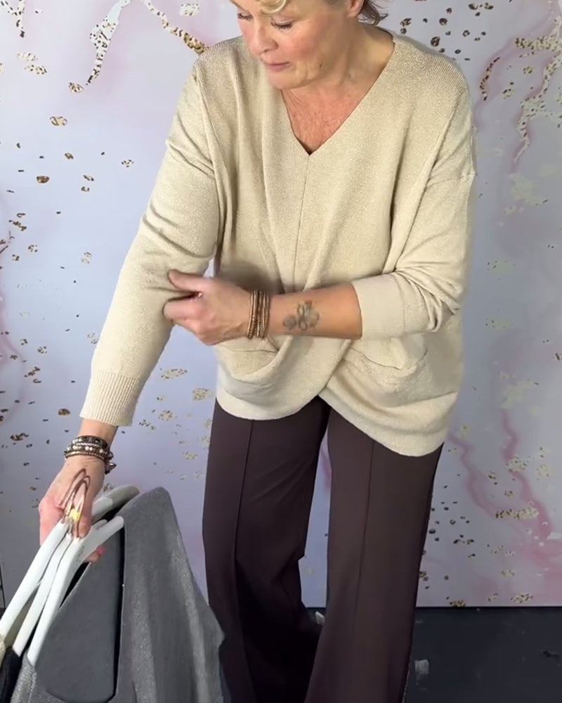 Irregular Hem V-Neck Pullover