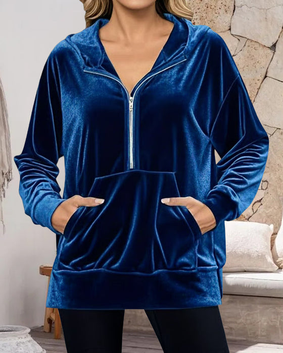 Half-Zip Velvet Hoodie