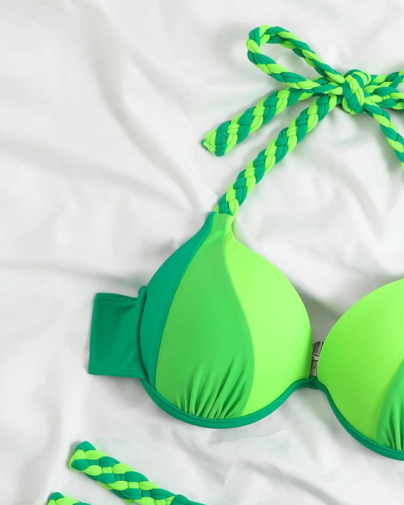 Colorblock halterneck bikini set