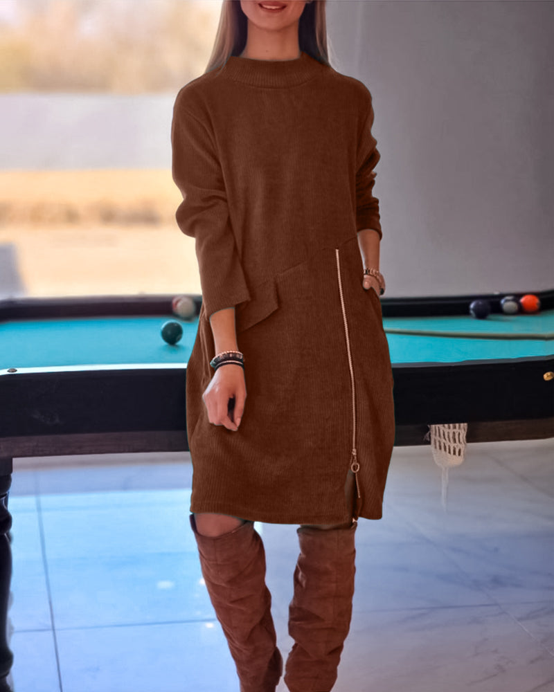 Simple Long Sleeve Dress with Zipper