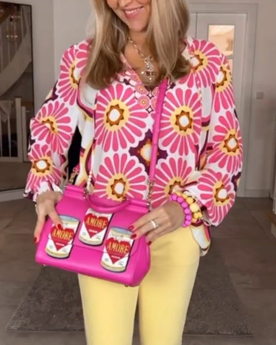 Long sleeve Geometric Print Blouse