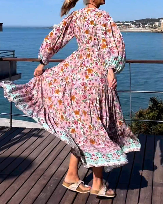 V-neck Floral Print Dress
