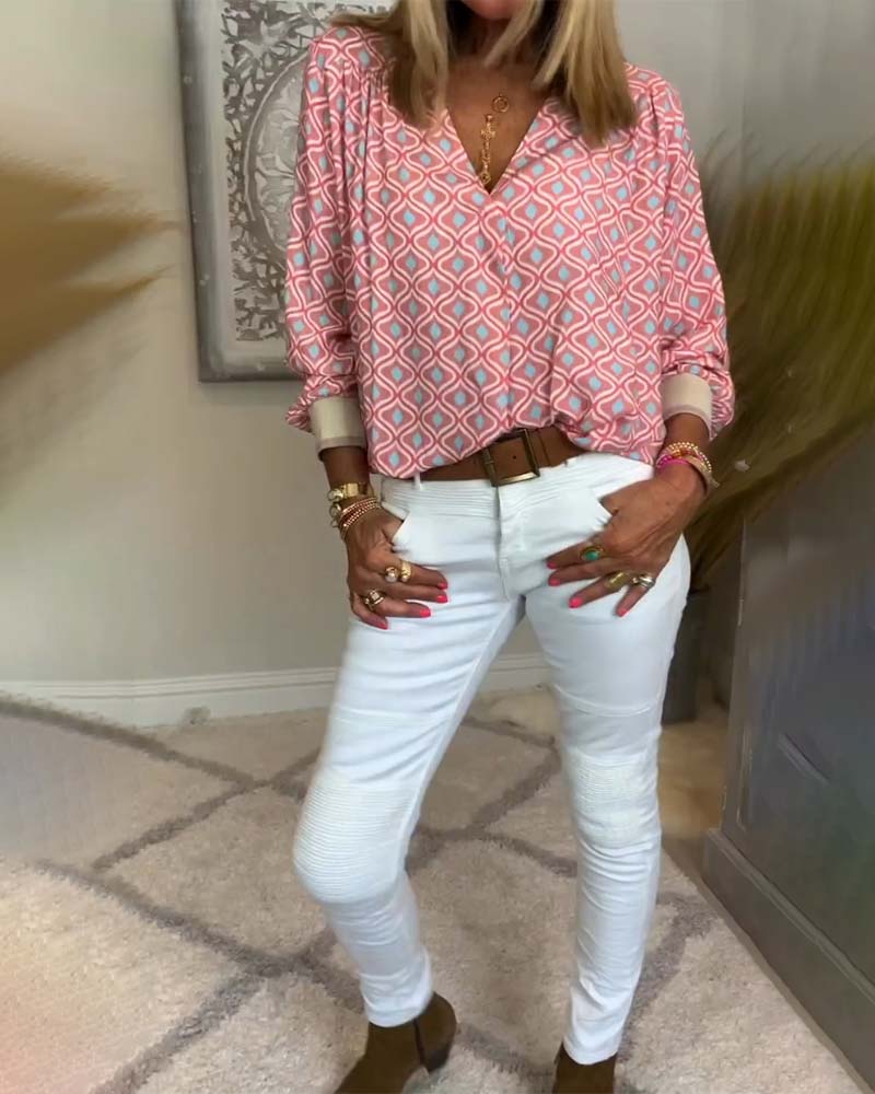 long-sleeved wave point blouse