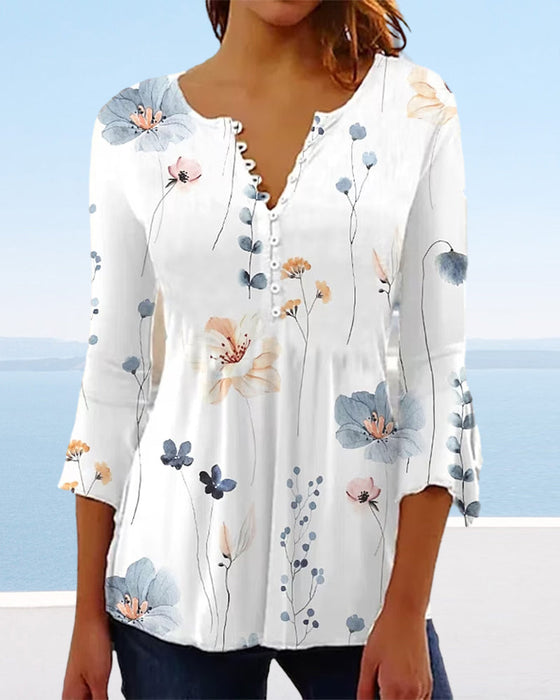 Floral print three quarter sleeve top