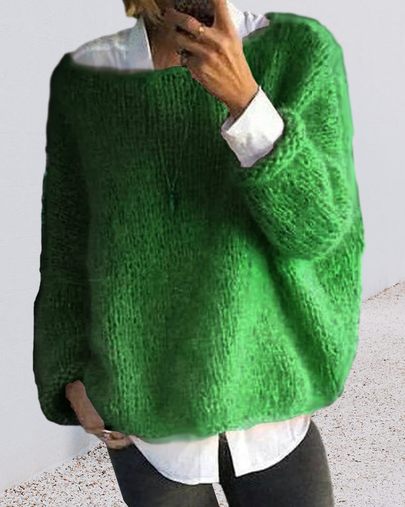 Round neck solid color sweater