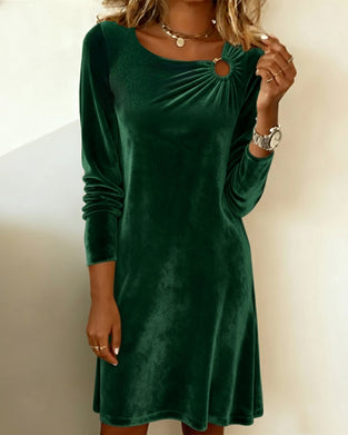 Velvet Hoop Shirred Solid Dress
